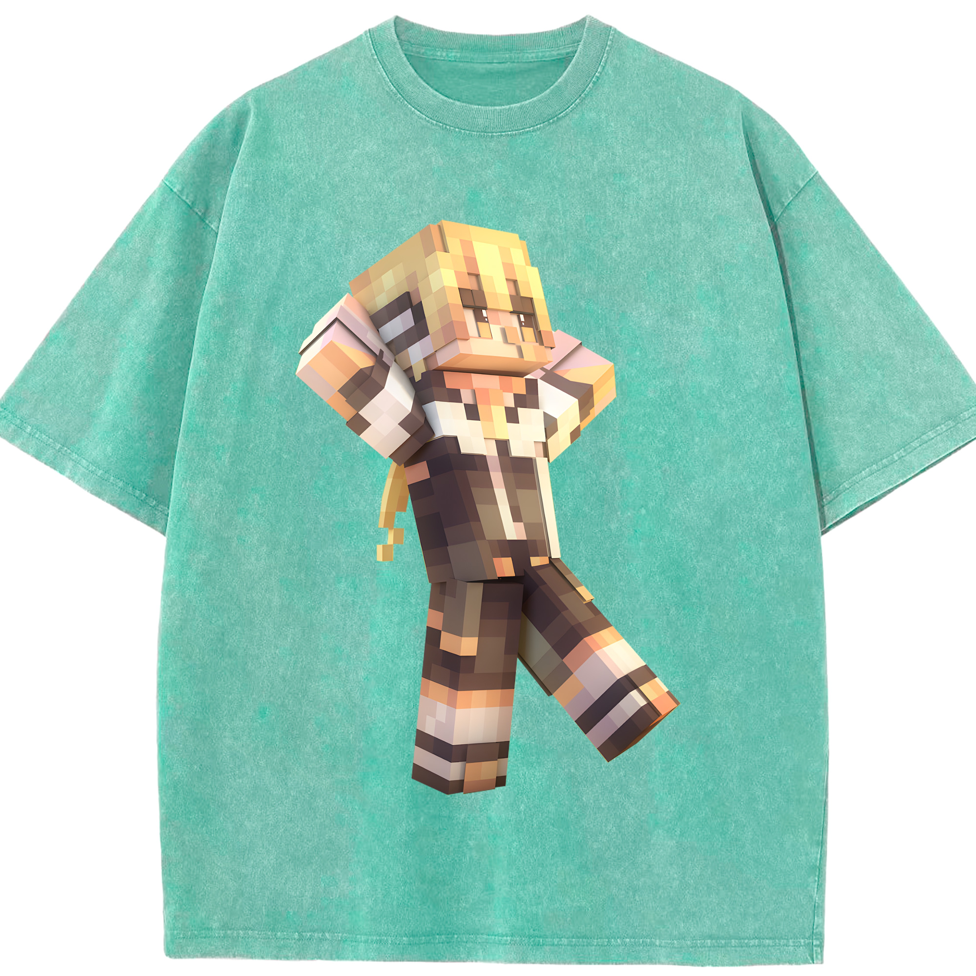 （画像用） マインクラフト ブロックの世界 Minecraft MC Block world 綿100% ヴィンテージ風 半袖Tシャツ（フロントプリント）